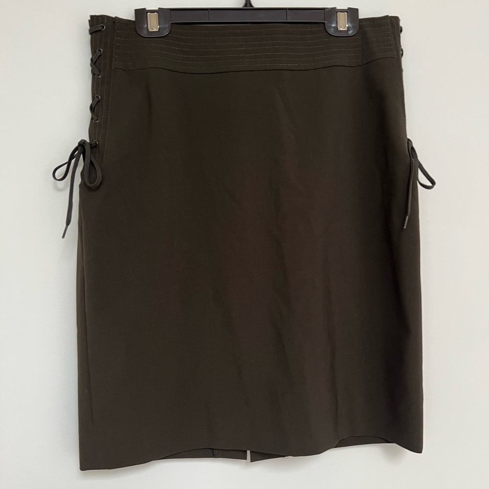 Sandra Angelozzi (36 EU) Army Green Femme Workwear Pencil Skirt Side Tie Lace Up